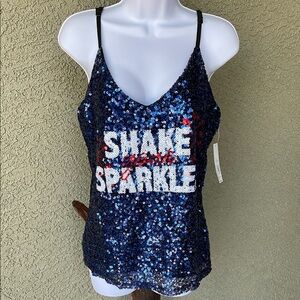 No.011 No Boundaries Blue Sequin Camisole Sleeveless Top Size Large